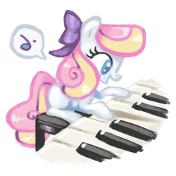 Size: 800x800 | Tagged: safe, artist:needsmoarg4, derpibooru import, filly, hair bow, happy, lullaby moon, older, piano, solo