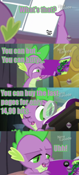 Size: 500x1094 | Tagged: safe, derpibooru import, spike, dragon, power ponies (episode), comic, dlc, downloadable content, ea, electronic arts, hub logo