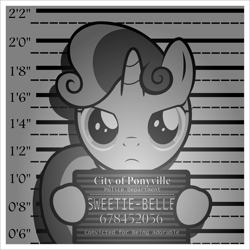 Size: 6000x6000 | Tagged: safe, artist:medio-cre, derpibooru import, sweetie belle, absurd resolution, caught, criminal, mugshot, solo, stop right there criminal scum