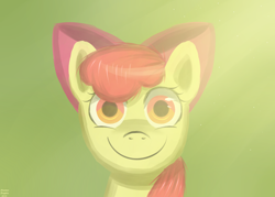 Size: 2800x2000 | Tagged: safe, artist:arastane-siryphia, derpibooru import, apple bloom, earth pony, pony, c:, looking at you, smiling, solo, uncanny valley