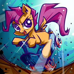 Size: 800x800 | Tagged: safe, artist:renokim, derpibooru import, scootaloo, pegasus, pony, female, filly, scooter, solo