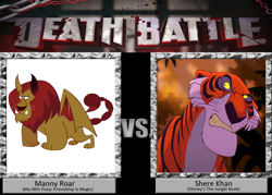 Size: 1008x720 | Tagged: safe, derpibooru import, manny roar, manticore, death battle, exploitable meme, meme, shere khan, the jungle book, vs.