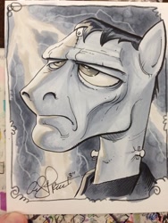 Size: 768x1024 | Tagged: safe, artist:andypriceart, derpibooru import, boris karloff, frankenstein's monster, ponified, solo, traditional art