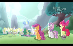 Size: 1680x1050 | Tagged: safe, derpibooru import, screencap, apple bloom, scootaloo, sweetie belle, flight to the finish, cutie mark crusaders