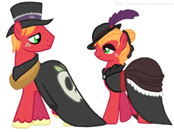 Size: 900x684 | Tagged: dead source, safe, artist:jaquelindreamz, derpibooru import, big macintosh, macareina, earth pony, pony, clothes, costume, halloween, mac the ripper, mare, nightmare night, rule 63, self ponidox, stallion