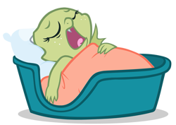 Size: 637x451 | Tagged: safe, artist:queencold, derpibooru import, oc, oc only, oc:jade, dragon, baby dragon, basket, dragoness, simple background, sleeping, snoring, solo, transparent background