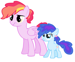 Size: 994x828 | Tagged: safe, artist:unoriginai, derpibooru import, oc, oc only, oc:piñata, pegasus, pony, duo, magical lesbian spawn, offspring, parent:pinkie pie, parent:rainbow dash, parents:pinkiedash, siblings, streamers