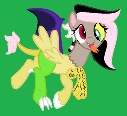 Size: 502x458 | Tagged: safe, derpibooru import, oc, oc only, oc:unnatural, chimera, draconequus, hybrid, draconequus oc, heterochromia, interspecies offspring, offspring, parent:discord, parent:fluttershy, parents:discoshy, pony hybrid, solo