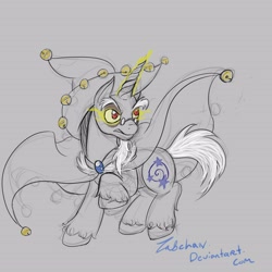 Size: 3300x3300 | Tagged: safe, artist:zabchan, discord, star swirl the bearded, 30 minute art challenge, cape, clothes, discord is star swirl, glasses, hat, magic, solo