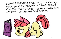 Size: 764x494 | Tagged: safe, artist:closer-to-the-sun, derpibooru import, apple bloom, guide, lyrics, no doubt, solo