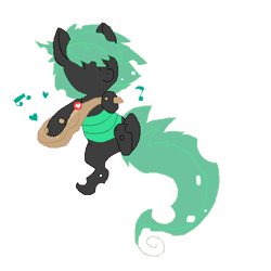 Size: 500x500 | Tagged: safe, artist:princessamity, derpibooru import, oc, oc only, changeling, nymph, changeling oc, chibi, eyes closed, green changeling, heart, music notes, musical instrument, pixel art, simple background, smiling, solo, strumming, transparent background, ukulele, vector