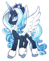 Size: 479x589 | Tagged: safe, artist:kawiku, oc, oc only, alicorn, pony, adoptable, alicorn oc, blind, solo, winter