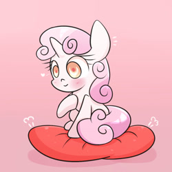 Size: 1200x1200 | Tagged: safe, artist:joycall6, sweetie belle, blushing, heart, pillow, solo