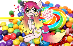 Size: 1920x1200 | Tagged: safe, artist:moekonya, oc, oc only, earth pony, pony, bow, candy, food, lollipop, solo