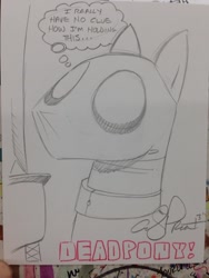 Size: 852x1136 | Tagged: safe, artist:andypriceart, derpibooru import, deadpool, ponified, solo, traditional art