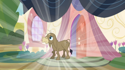 Size: 1054x592 | Tagged: safe, derpibooru import, screencap, cranky doodle donkey, donkey, a friend in deed, shine, solo