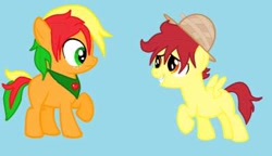 Size: 400x230 | Tagged: safe, artist:unoriginai, derpibooru import, oc, oc only, oc:dusty, oc:zapple, magical lesbian spawn, offspring, parent:apple bloom, parent:scootaloo, parents:scootabloom, simple background, twins