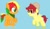 Size: 400x230 | Tagged: safe, artist:unoriginai, derpibooru import, oc, oc only, oc:dusty, oc:zapple, magical lesbian spawn, offspring, parent:apple bloom, parent:scootaloo, parents:scootabloom, simple background, twins