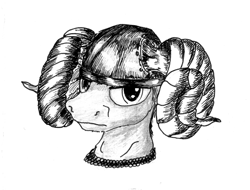 Size: 1024x780 | Tagged: safe, artist:php64, bust, helmet, horned helmet, monochrome, portrait, solo, traditional art, viking