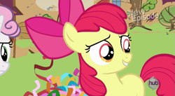 Size: 849x466 | Tagged: safe, derpibooru import, screencap, apple bloom, sweetie belle, flight to the finish