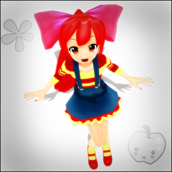 Size: 1000x1000 | Tagged: safe, artist:xxnik0wnedxx, derpibooru import, apple bloom, human, 3d, :3, anime, clothes, humanized, light skin, mary janes, mmd, skirt, solo, suspenders