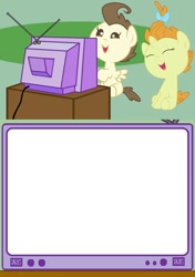 Size: 564x800 | Tagged: safe, derpibooru import, pound cake, pumpkin cake, exploitable meme, meme, obligatory pony, template, tv meme