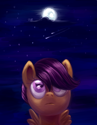 Size: 700x900 | Tagged: safe, artist:dzmaylon, derpibooru import, scootaloo, moon, solo