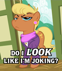 Size: 925x1063 | Tagged: safe, derpibooru import, screencap, ms. harshwhinny, image macro, meme, reaction image, solo, text, unamused