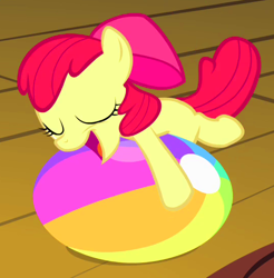 Size: 540x548 | Tagged: safe, apple bloom, earth pony, pony, beach ball, female, filly, simple background, solo