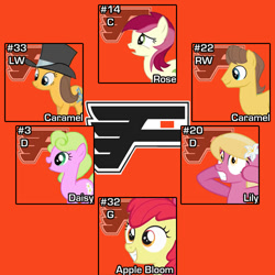 Size: 500x500 | Tagged: safe, artist:doctorxfizzle, derpibooru import, apple bloom, caramel, daisy, flower wishes, lily, lily valley, roseluck, hockey, nhl, philadelphia flyers