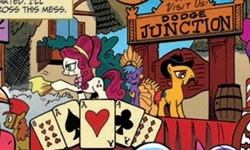 Size: 306x183 | Tagged: safe, artist:andypriceart, derpibooru import, idw, cherry jubilee, spoiler:comic, dead man's hand, poker, wild bill hickock, wild bull hickock