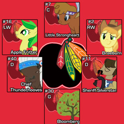 Size: 500x500 | Tagged: safe, artist:doctorxfizzle, derpibooru import, apple fritter, bloomberg, braeburn, chief thunderhooves, little strongheart, sheriff silverstar, apple family member, chicago blackhawks, hockey, nhl