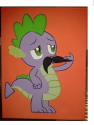 Size: 576x768 | Tagged: safe, artist:plectrumpony, spike, dragon, moustache, painting, solo