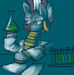 Size: 695x700 | Tagged: safe, artist:fauxsquared, derpibooru import, zecora, zebra, clothes, lab coat, science, solo