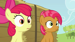 Size: 800x450 | Tagged: safe, derpibooru import, screencap, apple bloom, babs seed, earth pony, apple bloom's bow, female, filly, hair bow, red mane, yellow coat