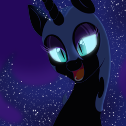 Size: 1000x1000 | Tagged: safe, artist:azurek, nightmare moon, bedroom eyes, glowing eyes, looking at you, nicemare moon, open mouth, smiling, solo