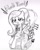 Size: 723x893 | Tagged: safe, artist:momo, derpibooru import, oc, oc only, foam finger, grayscale, grin, middle finger, monochrome, sitting, solo, vulgar