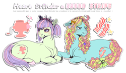 Size: 1290x751 | Tagged: artist needed, safe, artist:kaijuparty, oc, oc only, oc:bacon strips, oc:heart grinder, earth pony, bacon, fangs, third eye