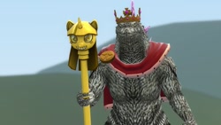 Size: 1024x576 | Tagged: safe, artist:fezwearingdoctor, kaiju, 3d, barely pony related, cape, clothes, crown, gmod, godzilla, godzilla (series), godzilla 2000, majestic, majestic as fuck, team fortress 2, twilight scepter, wat