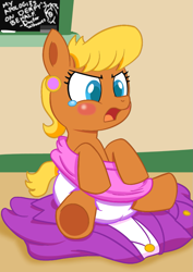 Size: 883x1248 | Tagged: safe, artist:artiecanvas, ms. harshwhinny, pony, age regression, baby, baby pony, diaper, foal, harshfilly, poofy diaper, solo