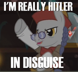 Size: 500x461 | Tagged: safe, derpibooru import, uncle curio, magic duel, adolf hitler, glasses, image macro, meme, solo