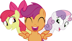 Size: 2885x1674 | Tagged: safe, artist:dumbrock1, derpibooru import, apple bloom, scootaloo, sweetie belle, flight to the finish, cute, cutealoo, cutie mark crusaders, faic, simple background, transparent background, vector