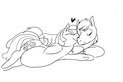 Size: 3000x2000 | Tagged: safe, artist:dolly, derpibooru import, big macintosh, cheerilee, earth pony, pony, belly, cheerimac, heart, male, monochrome, nuzzling, pregnant, shipping, stallion, straight