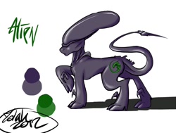 Size: 673x510 | Tagged: safe, artist:zolah, derpibooru import, alien, alien (franchise), ponified, solo, xenomorph