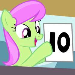 Size: 720x720 | Tagged: safe, screencap, merry may, score, pony, leap of faith, background pony, cropped, female, happy, mare, reaction image, score card, solo