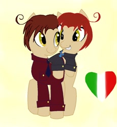 Size: 816x888 | Tagged: safe, artist:chaosfanatic, derpibooru import, hetalia, italy, ponified, romano, siblings, smiling