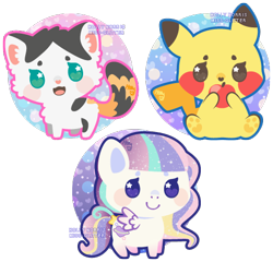 Size: 496x476 | Tagged: safe, artist:miss-glitter, oc, oc only, cat, pegasus, pikachu, pony, apple, cute, female, mare