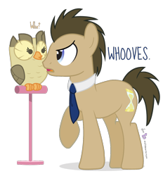 Size: 1040x1120 | Tagged: safe, artist:dm29, derpibooru import, doctor whooves, owlowiscious, owl, doctor who, duo, simple background, transparent background