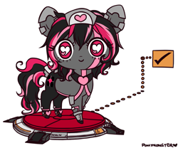 Size: 843x700 | Tagged: safe, artist:ponymonster, derpibooru import, earth pony, pony, chibi, companion cube, ponified, portal (valve), solo