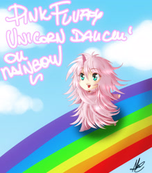 Size: 2893x3307 | Tagged: safe, artist:albablue, derpibooru import, oc, oc only, oc:fluffle puff, human, humanized, light skin, pink fluffy unicorns dancing on rainbows, solo